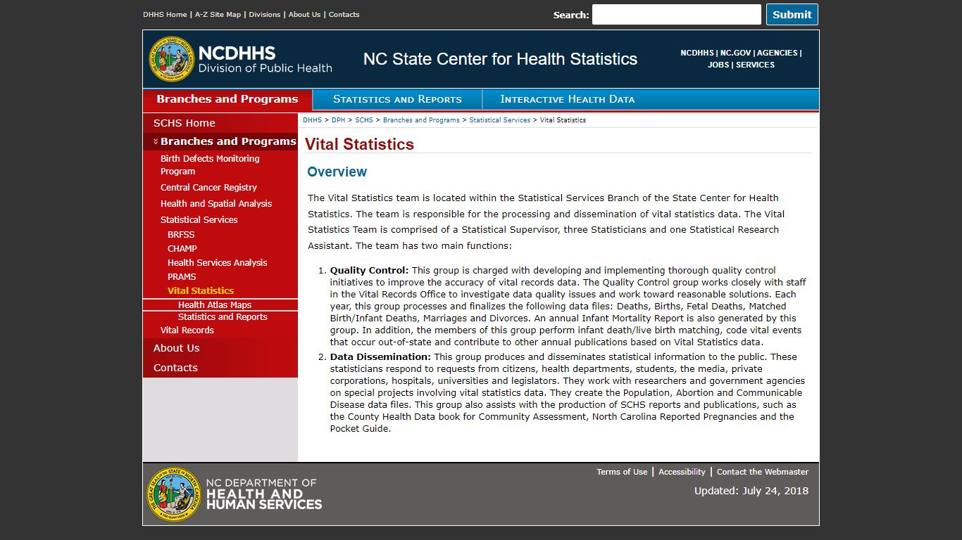 NC SCHS: Vital Statistics - NCDHHS